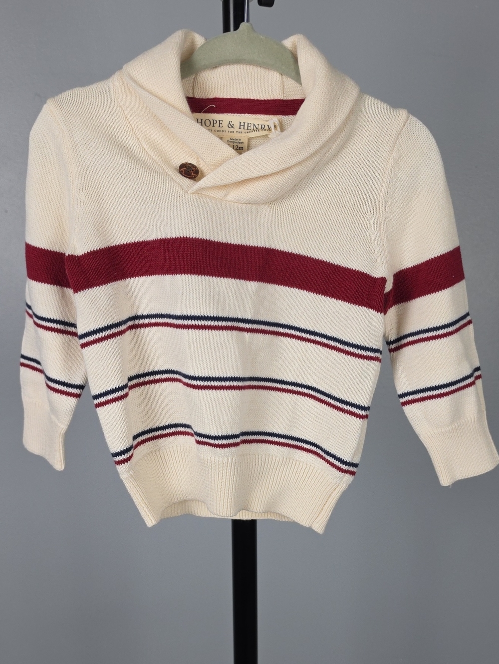 NWT Hope & Henry Infant Boy Organic Strip Shawl Collar Sweater, Size 6-12 Months